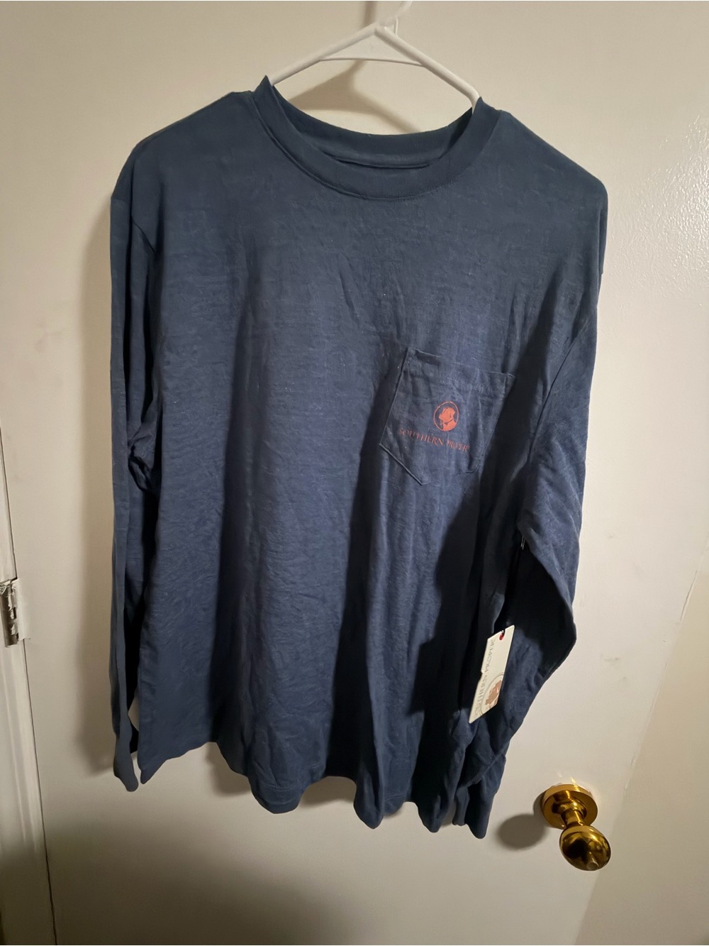 Southern Proper Navy Long-Sleeve Pocket Tee with Coral Logo